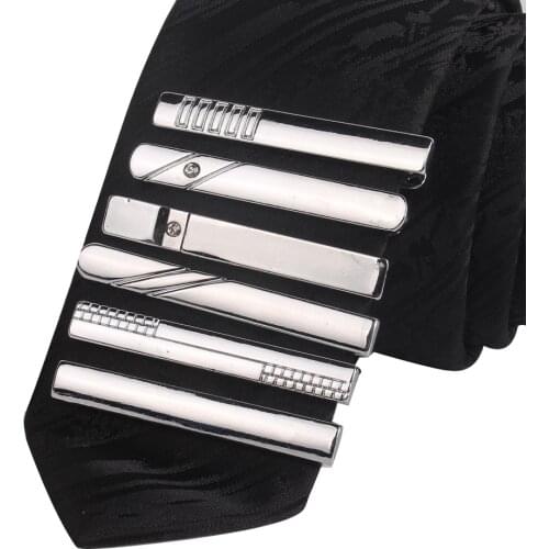 New Silvery Tie Clip For Men Classic Meter Tie Clips Alloy Tie Bar Quality Enamel Tie Collar Pin Crystal Business Corbata