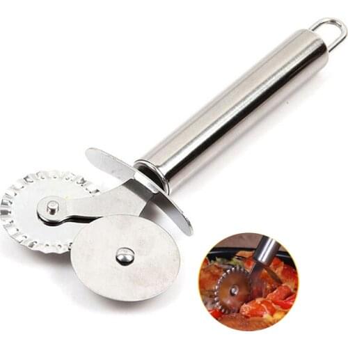 New Pizza Cutter Round Double Wheel Roller Stainless Steel Kitchen Tool For Pastry Pasta FBE2