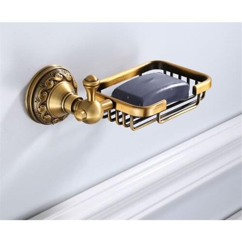 Solid Aluminium Wall Mounted Antique Brass Color Bathroom Soap Basket New Bath Q0KA