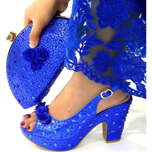 OLOMM Italian Shoe and Bag Set New 2021 Women Shoes and Bag Set In Italy blue Color Italian Shoes with Matching Bags! ! TX-7