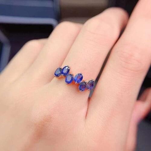 Genuine Natural Sri Lanka Sapphire S925 Sterling Silver Ring Birthstone Ring Ladies Blue Gemstone Fashion Pop Ring