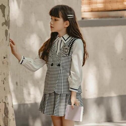 Autumn Spring 2 Piece Vest And Skirts Outfits Suits For Girls 2PCS Clothes Sets 3-14 Years Children Teens School Uniform Clothes