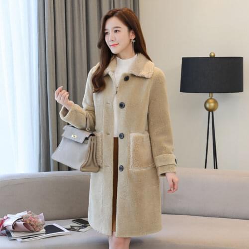 Imitation Fur Wool Coat Womens Particles Sheep Shearing Overcoat Slim Mid-Long Wool Woolen Coat Thick Slim Female Outwear