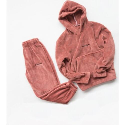 Winter Coral Fleece Pajama Set Women Thick Warm Flannel Velvet Cozy 2 Pieces Long Sleeve Sleepwear Suit Lady Clothing Homewear