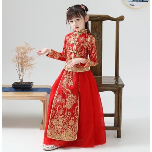 Flower Girl Dress Han Fu For Girl Kids Dramaturgic Robe Dress Chinese Traditional Ancient Embroidery Dresses New year Dress