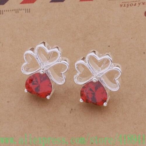Silver Plated earrings , Silver Plated fashion jewelry , elegant three heart/red stone /eraaniha bscakjja AE558