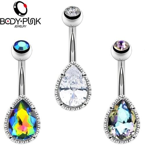 BODY PUNK 14G Belly Button Rings Piercings 316L Surgical Steer Tear Drop CZ Gem Navelpiercing Rings Belly Jewelry Nombril Women