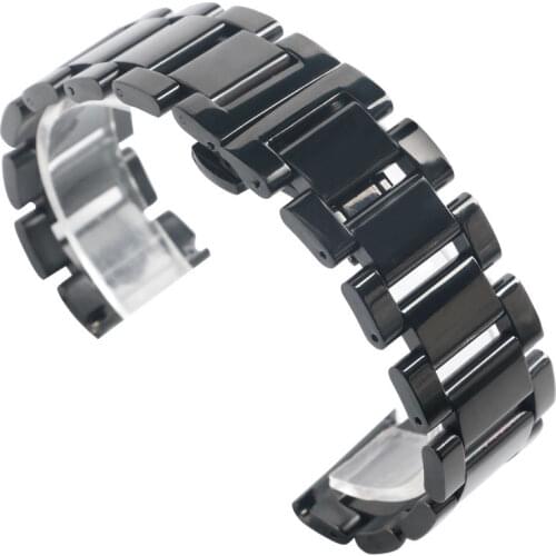 20mm 22mm Black Steel Watchband Solid Link Bands Deployment Buckle Bracelet Replacement Wristwatches Straps 2 Spring Bars