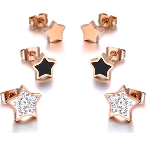 Fashion Titanium Stainless Steel Star Rhinestone Earrings Bohemia 3Pair/Set CZ Crystal Earrings For Women Girls E20040
