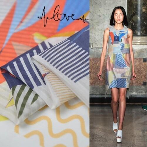 Silk Cotton Fabric Dress White Orange Sky Blue Sailboat Spring Floss Garment Material Cotton Blended Sewing Patchwork