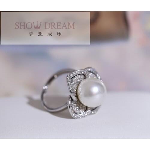 SHOWDREAM Trendy S925 Silver Zircon Rings atural Seawater Pearl Ring for Women Open Adjustable Ring Fashion Jewelry Gifts
