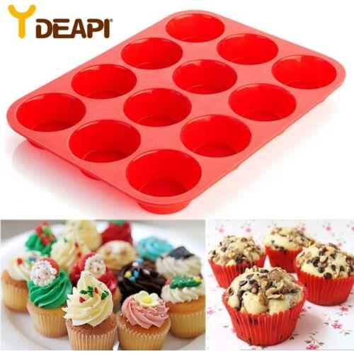 YDEAPI 12 Cup Silicone Cake Mold Muffin Cup Cake Bakeware Fondant Cupcake Muffin Mold Cookies Muffin Chocolate Mould Baking Tool