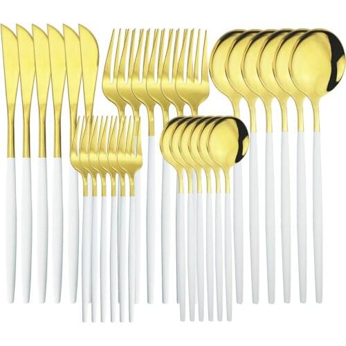 Dinnerware White Gold Dinner Knives Fork Spoons Teaspoons Silverware Set Stainless Steel Cutlery Set for Kitchen Home Tableware