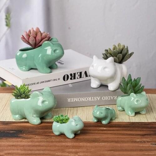 Home Garden Decoration Glazed Ceramic Frog Flower Pot Miniature Model Succulent Planter Cute Animal Flowerpots Decoration Crafts