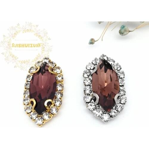 Wine red Horse Eye Shape Drill Side Chain CrystaL Glass Sewing Rhinestones DIY Womens Shose and Wedding Dresses