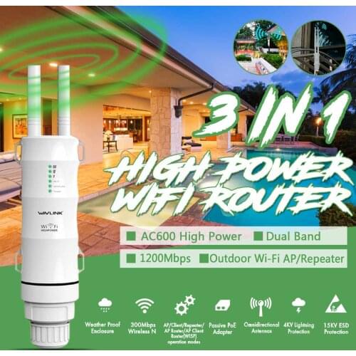 Wavlink AC600 27dBm High Power Wifi Repeater 2.4G/150Mbps +5GHz /433Mbps Wireless Wifi Router with WISP Outdoor Wifi Extender