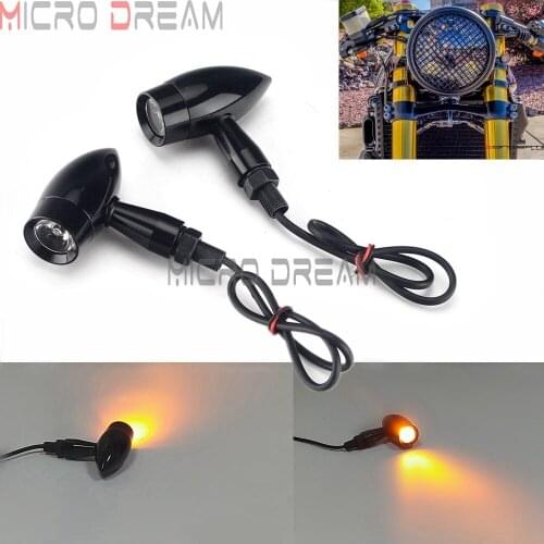Amber Mini LED Motorcycle Turning Light For Cruiser Chopper Cafe Racer Black Bullet Metal Turn Signal Indicators Flasher Blinker