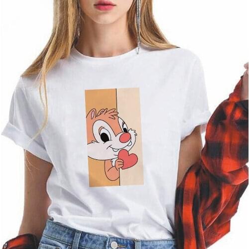 Harajuku Women T-Shirt Chip and Dale Print Casual Tee Summer Short Sleeve Round Neck Clothes China Top Mode Femme