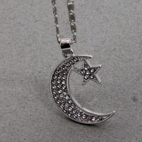 Fashion Women Necklace White K Color Moon Star Clavicle Chain Necklaces Allah Pendant Muslim Necklace Religion Jewelry