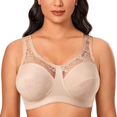 Womens Smooth Sexy Full Coverage Wire Free Non Padded Bra Plus Size Lace Bralette 36 38 40 42 44 46 48 50 B C D E F Cup