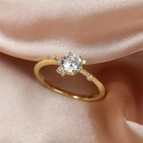 Female Classic White Round Crystal Engagement Ring Rose Gold Silver Color Wedding Thin Rings For Women Cute Bride Zircon Jewelry