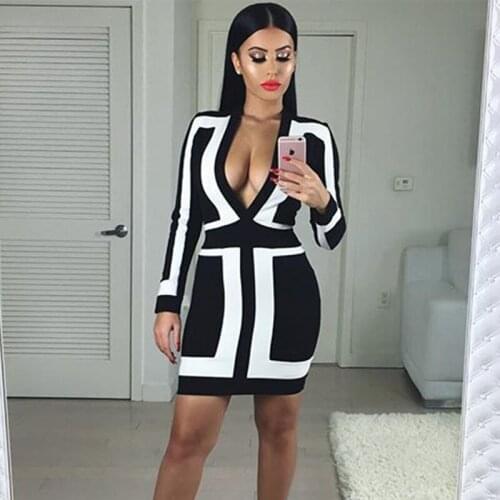 Fashion Striped Women Dress Autumn Winter Bandage Long Sleeve V Neck Patchwork Sexy Mini Dresses Bodycon Party Rayon Vestidos