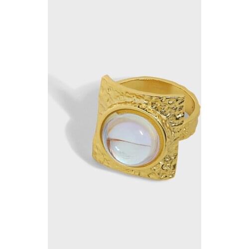 SHANICE Korean ins niche design geometric square micro inlaid gemstone texture texture S925 sterling silver open ring female