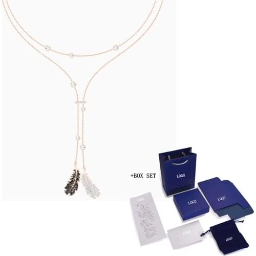 2020Fashion Jewelry SWA New NAUGHTY Wrapped Necklace Feather Shape Black Diamond Rose Gold Gold Chain Women Luxury Jewelry