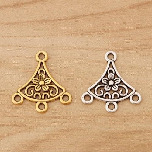 30 Pieces Tibetan Silver/Gold Flower Chandelier Connectors Charms Pendants for Earrings Jewellery Making 20x19mm