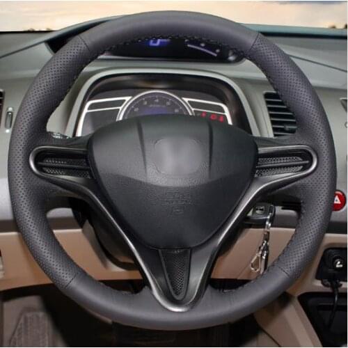Sewing genuine leather car steering wheel cover For Honda civic 8 generation 2006-2009 (3-Spoke) car accessories interior