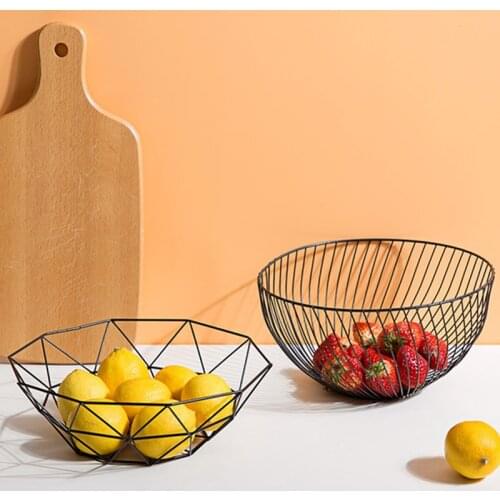 Nordic Geometric Polygon Fruit Vegetable Metal Wire Basket Metal Bowl Kitchen Storage Desktop Display Fruit Basket Organizer