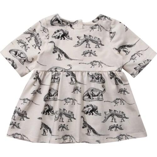 Cotton Newborn Toddler Kids Baby Girl Half Sleeve A-line Dinosaur Dress Sundress Clothes 0-3Y