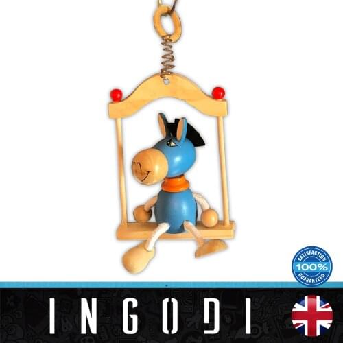 INGODI handmade cute donkey hanging wooden toy home and kids room decoration