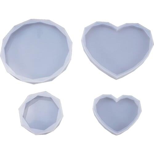 Round Heart Shape Coaster Tray Epoxy Resin Mold Cup Mat Silicone Mold For DIY Crafts Home Decoration Coaster Casting Tool Making