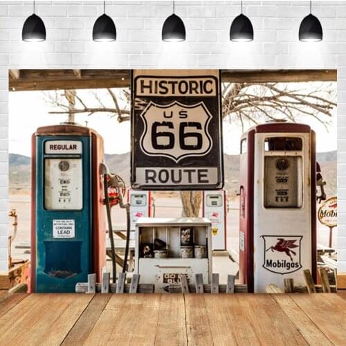 Laeacco West Gas Station US Route 66 Landscape Photo Backdrop Photographic Photo Background For Photo Studio