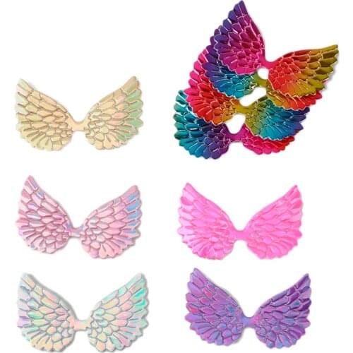 Shimmer Glitter Faux Leather Angel Wings Solid Color Chunky Glitter Mirror Holographic Rainbow Color Hair Accessories 10pcs