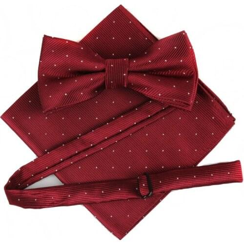 Mens Polka Dot Bowties Pocket Square Set Tuxedo Party Neckties Butterfly Jacquard Bowtie 20 Colors, 200set