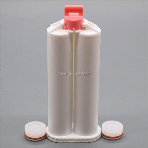 50ml 1:1 Dual-Barrel Empty Cartridge Tube with Sealing Pistons and Caps for Round Type-Back Glue Gun Tool Adhesives Dispenser
