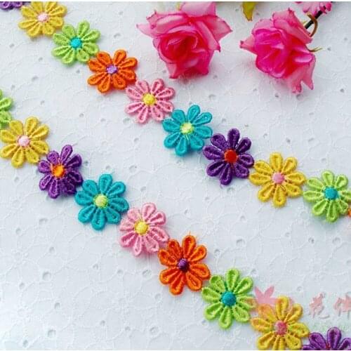 Cheap price 15yards/lot,26MM colorful embroidered daisy flower lace trim DIY accessory