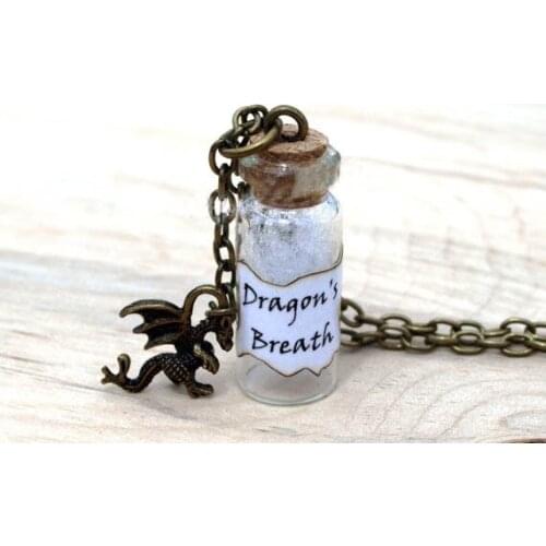12pcs/lot Dragons Breath Bottle Necklace with a Dragon Charm, Dragonheart Maleficent Once Upon a Time