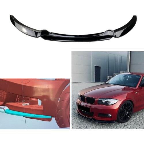 Car Lower Spoiler Cover For BMW 1 Series E82 E88 135i 2007-2010 Only H Style Glossy Black Blade Spoiler Guard Front Bumper Lip