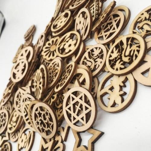 100 Pieces Unfinished Wood Hollow Round Pieces for Wood Craft DIY Projects 30mm