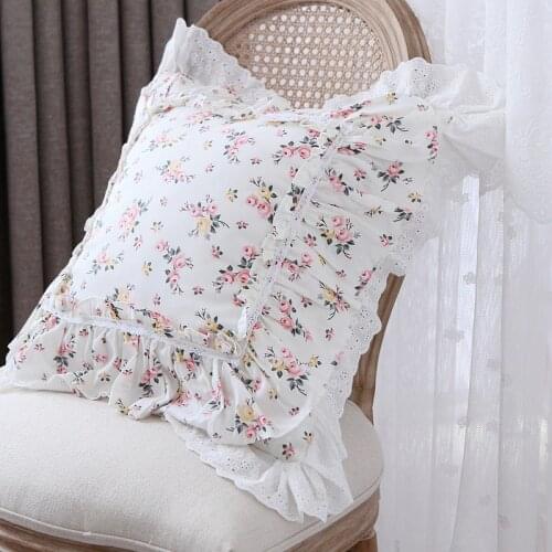 Hot ruffle lace decorative pillowcase European Embroidery pillow case princess flower cushion cover sofa cushions no filler