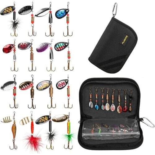 PLUSINNO Fishing Lures for Bass 16pcs Spinner Lures with Portable Carry Bag,Bass Lures Trout Lures Hard Metal Spinner Baits Kit