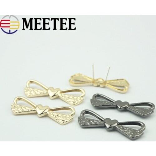 Meetee 10/20pcs 17X47mm Metal Heart Bows Shoes Buckles Bag Decorative Bow Pin Buckle DIY Hardware Slider Hook Accessories BF767