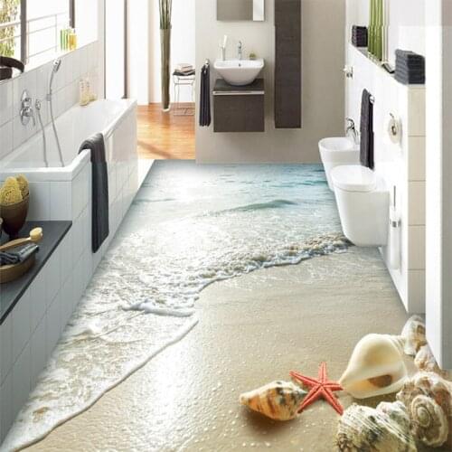 PVC Self Adhesive Waterproof 3D Wallpaper Modern Beach Wave Shells Floor Tiles Mural Sticker Bathroom Bedroom Papel De Parede 3D