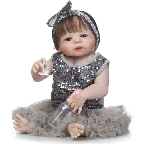 Lifelike baby girl born full silicone reborn NPK baby dolls toys xmas gift 23" soft bebe alive reborn bonecas brinquedo menina