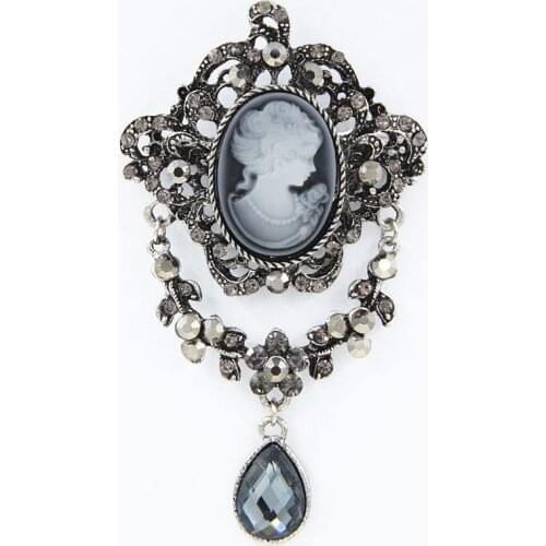 Retail! Stunning Austrian Crystals Vintage Trendy Elegant Victorian Queen Cameo Brooch Fashion Women Scarf Pin