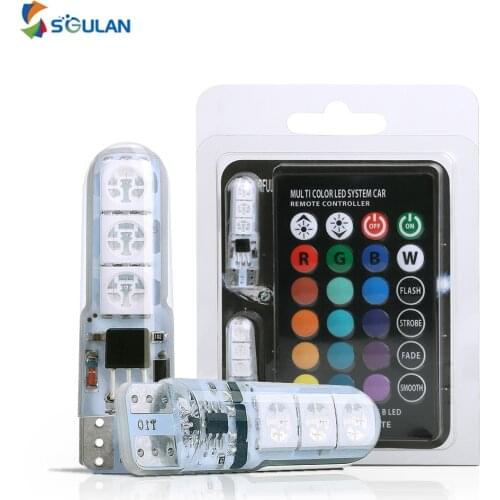 T10 RGB Remote control W5W 196 168 Wedge Lamp 5050 6SMD Silicone Gel Shell With Box Car Led Lights Multi Color Dome light