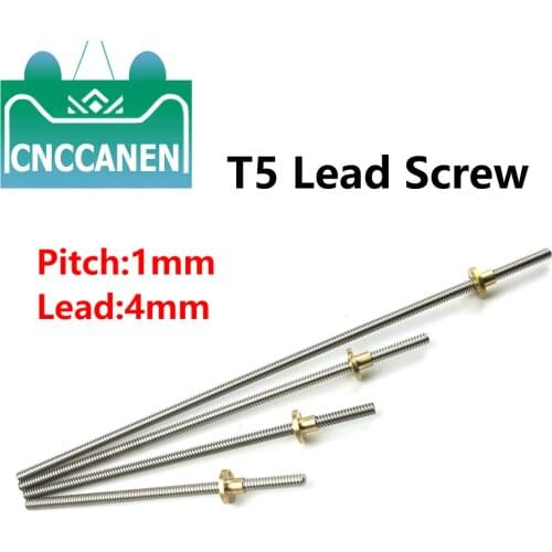 T5 Lead Screw Picth 1mm Lead 4mm For 3D Printer 100mm~ 1000mm + Brass Nut For 3D Printer Parts